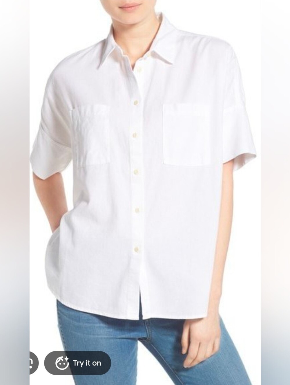 Madewell White Short-Sleeve Button-Down Shirt